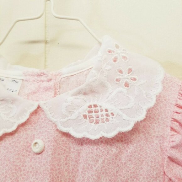 Mini World 2T Pink Stripe Dress Vintage Eyelet Lace 4T Pinafore Prairie Floral - Picture 6 of 8